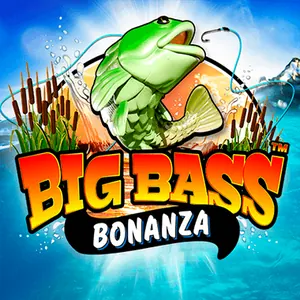 Big Bass Bonanza fra Pragmatic Play, en grønn fisk hopper opp av vannet blant siv over rød og gul logo