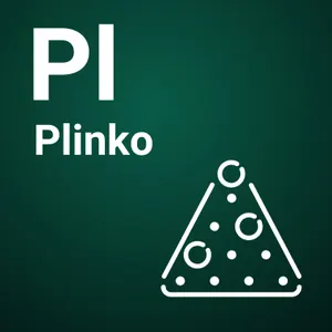 Plinko fra Spribe vist som grønn flis med tittel og et enkelt ikon av en trekant fylt med kuler