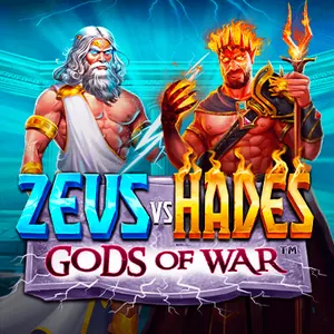 Zeus vs Hades fra Pragmatic Play, en hvidskægget Zeus og en flammende Hades over logoet Gods of War