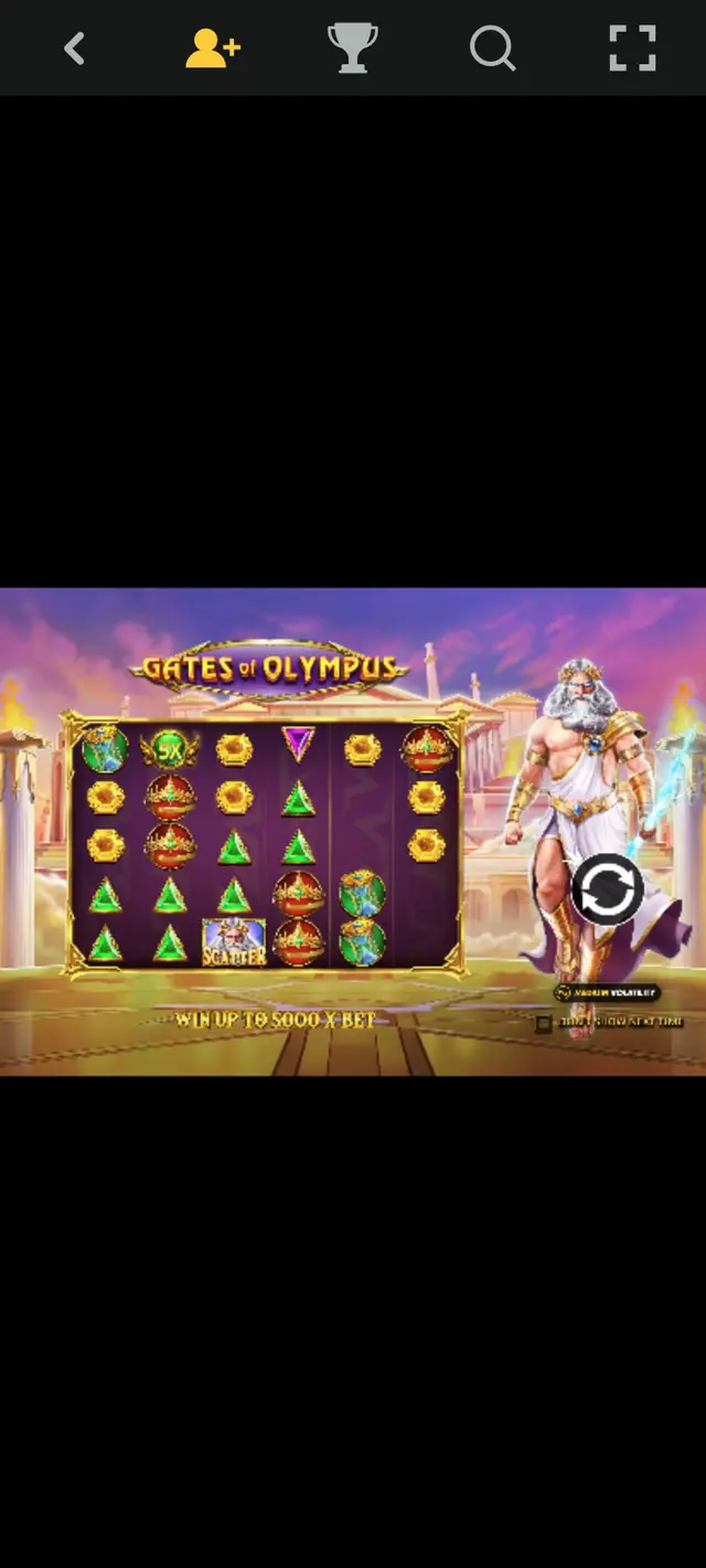 Gates of Olympus i demo på høykant, der spillet er krympet til en bred stripe midt på svart bakgrunn